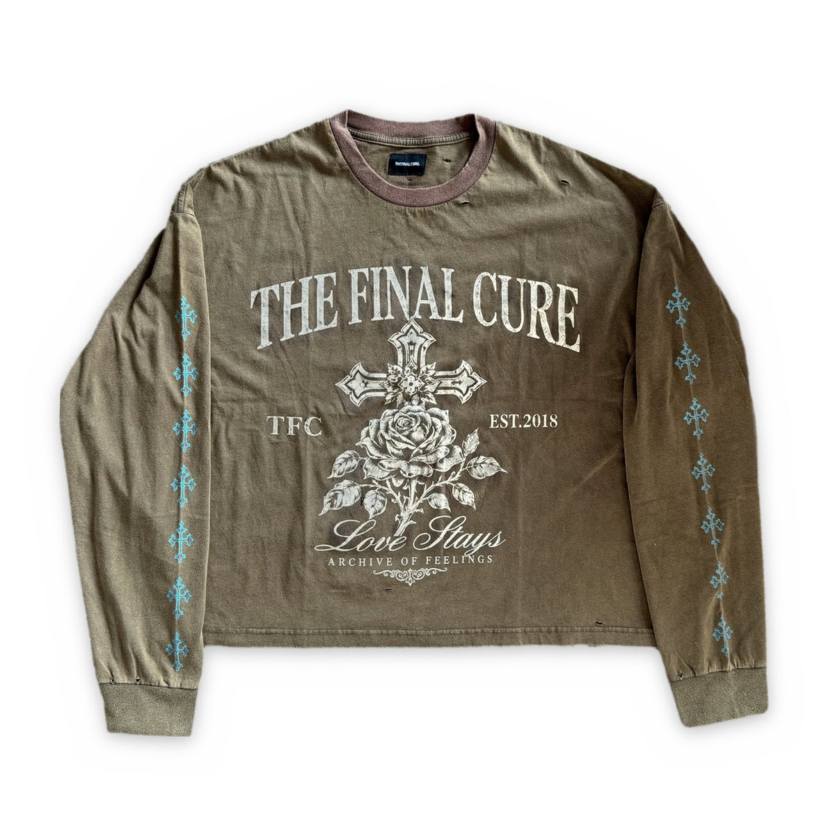 THEFINALCURE. “LOVE STAYS” DISTRESSED LONG SLEEVE