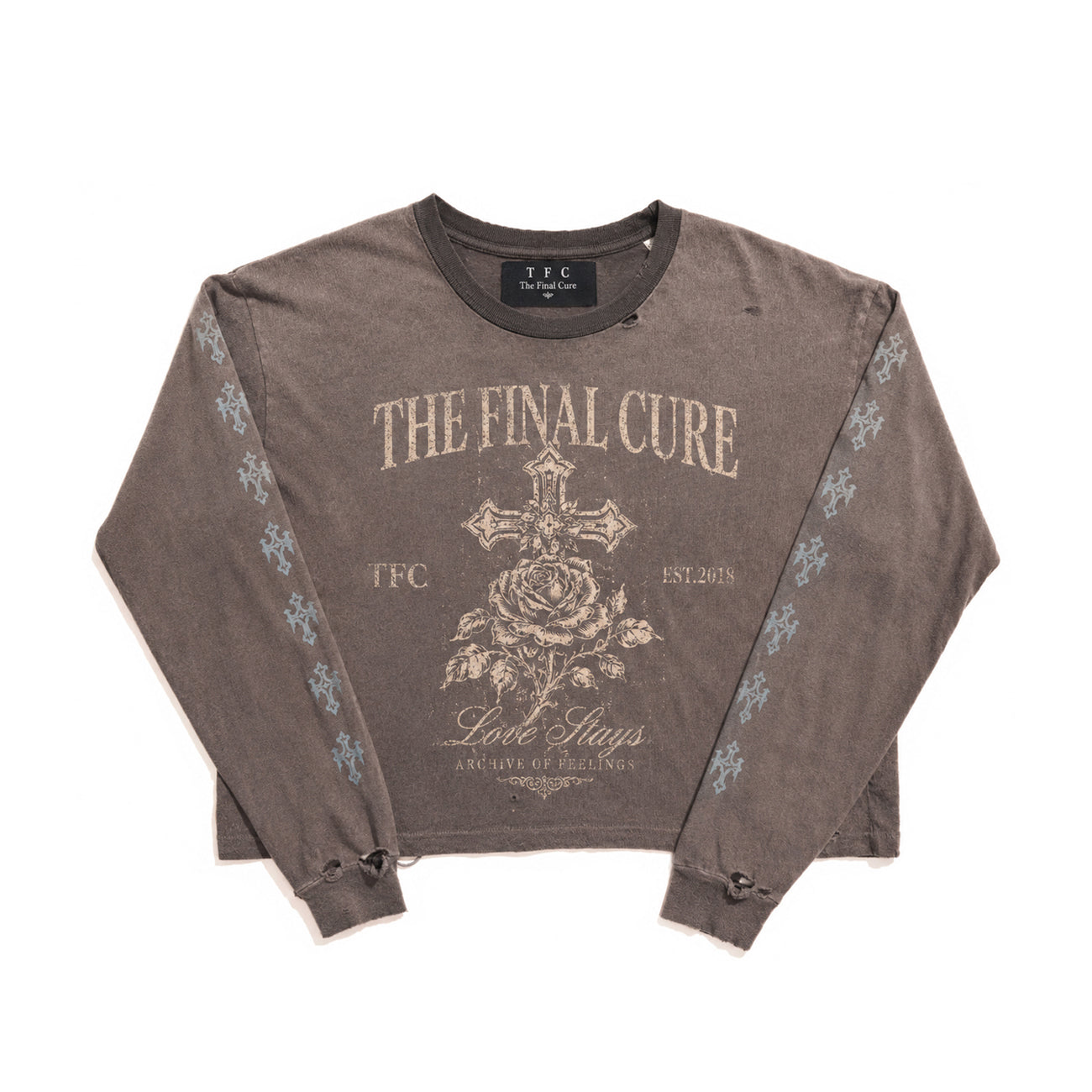 THEFINALCURE. “LOVE STAYS” DISTRESSED LONG SLEEVE