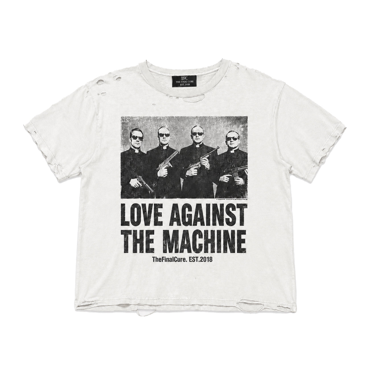 THEFINALCURE. “LOVE AGAINST THE MACHINE” DISTRESSED TEE